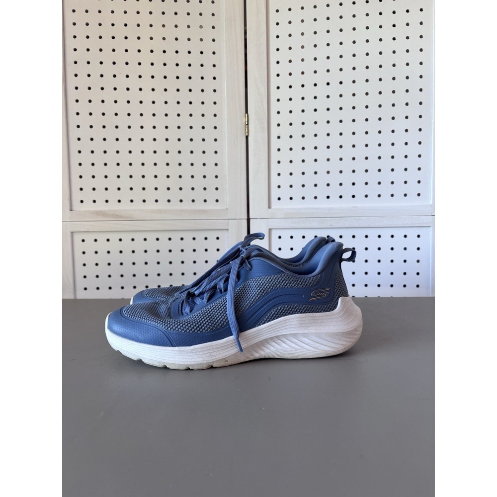 Sketchers Bobs Lace Up Memory Foam Knit Sneakers Women's 10 Slate Blue 117483